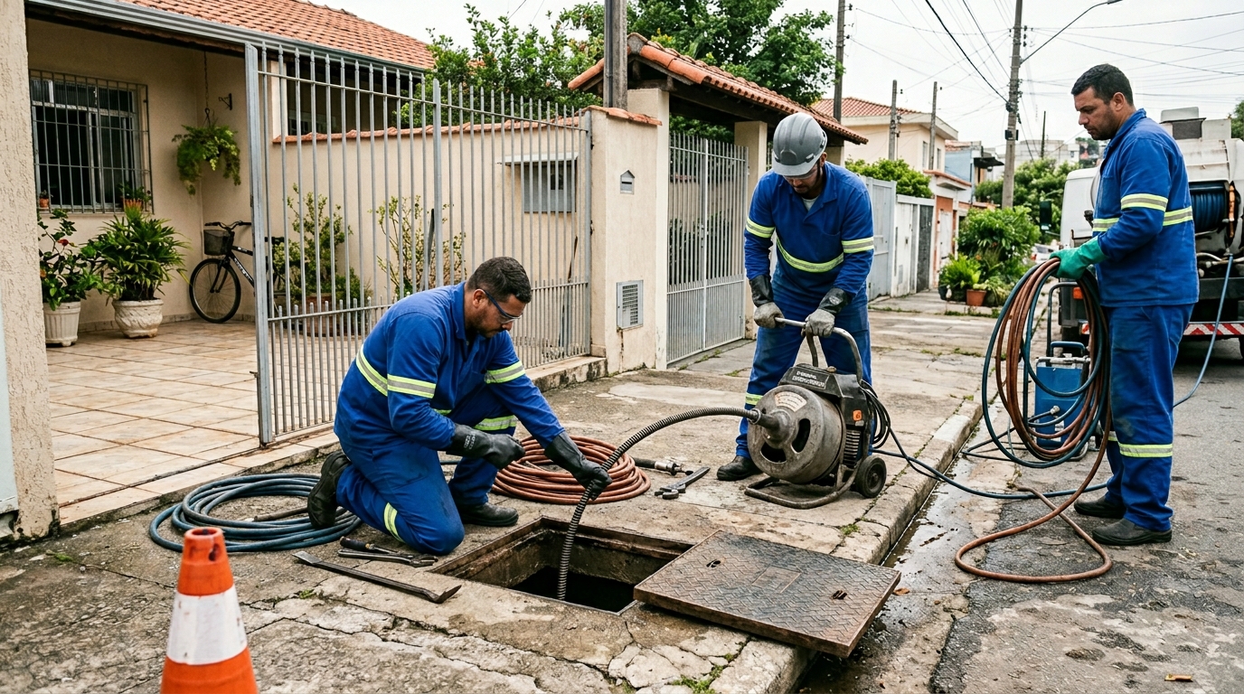 Equipe de desentupimento de esgoto em Caxias do Sul-RS